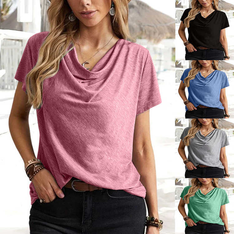 

2023 Spring and Summer Women' New Top Solid casual fashion short-sleeved women, Black