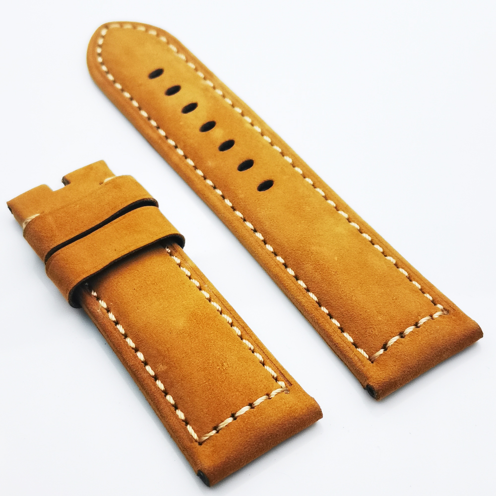 

24 mm Brown Nubuck Calf Leather Watch Band Strap Fit For Luminor Radiomir PAM Wirst Watch