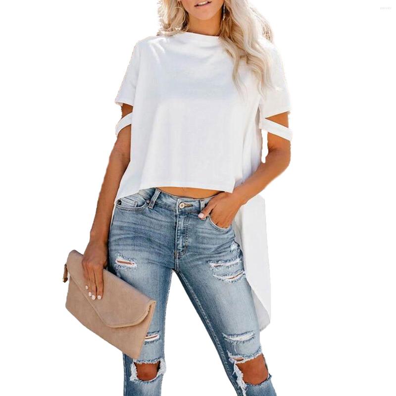

Women' T Shirts Women Short Sleeve Cotton O Neck Shirt Top Fashion Female Solid Hem Irregular Summer Clothes Streetwear Ladies Casual, Black