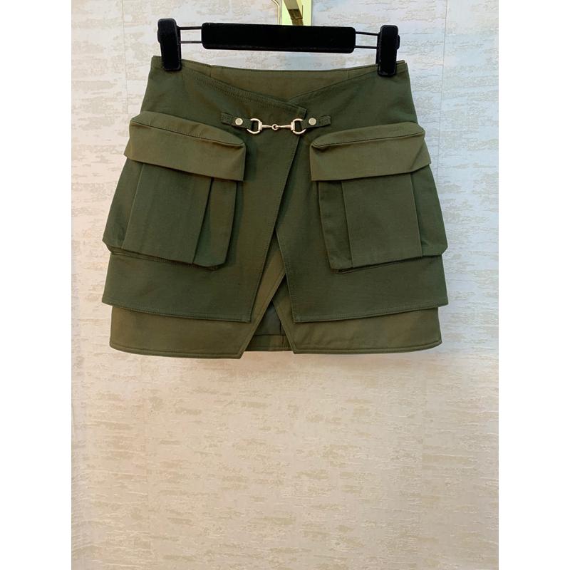 

Skirts 2023 Autumn Winter 10.28 Casual Fashion Safari Style Pocket Patchwork High Waist Package Hip Women Mini A-line Skirt, Army green