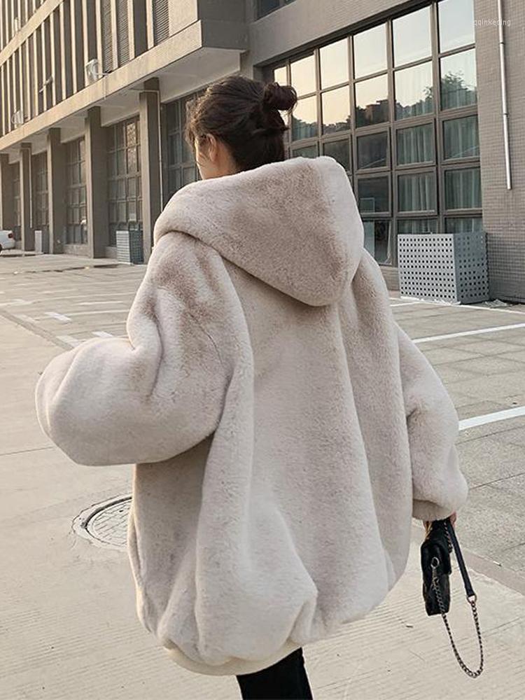 

Women' Fur Women Faux Coat Plush Jacket Loose Artificial Hooded Warm Winter Coats Cardigan Zipper Fluffy Outwear, Black
