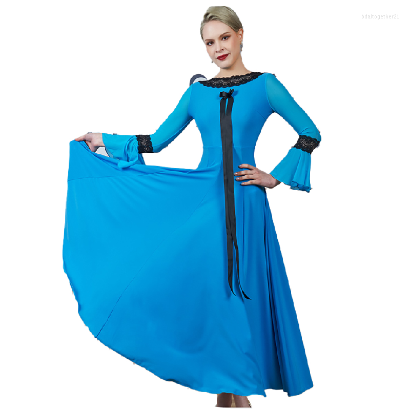 

Stage Wear Female Ballroom Dance Dress Lace Patchwork Dancing Pratice Costume Sexy Backless Waltz Tango Dancewear FLHY0303, 001