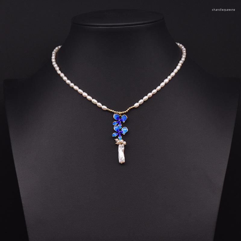 

Pendant Necklaces Cloisonne Leaf Natural Pearl Beaded Choker Necklace Ethnic Style Vintage Jewelry For Women Bib Collar Handmade Party