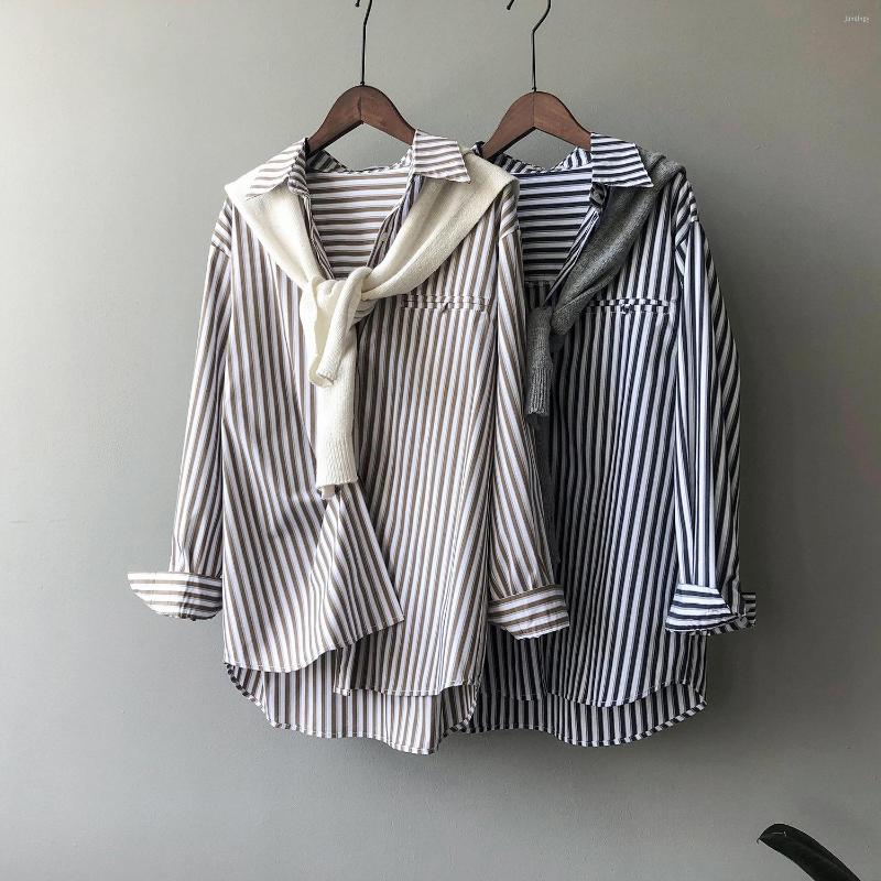 

Women's Blouses Will - Vertical Stripes Shirt Female Spring Han Edition Easy Leisure Languid Is Lazy Wind Long Sleeve Shirts, Ga color stripe