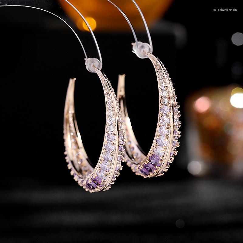 

Hoop Earrings UMQ Luxury Large For Women Gold 14k Purple Cubic Zirconia 925 Silver Post Fashion Bride Wedding Jewelry Gift