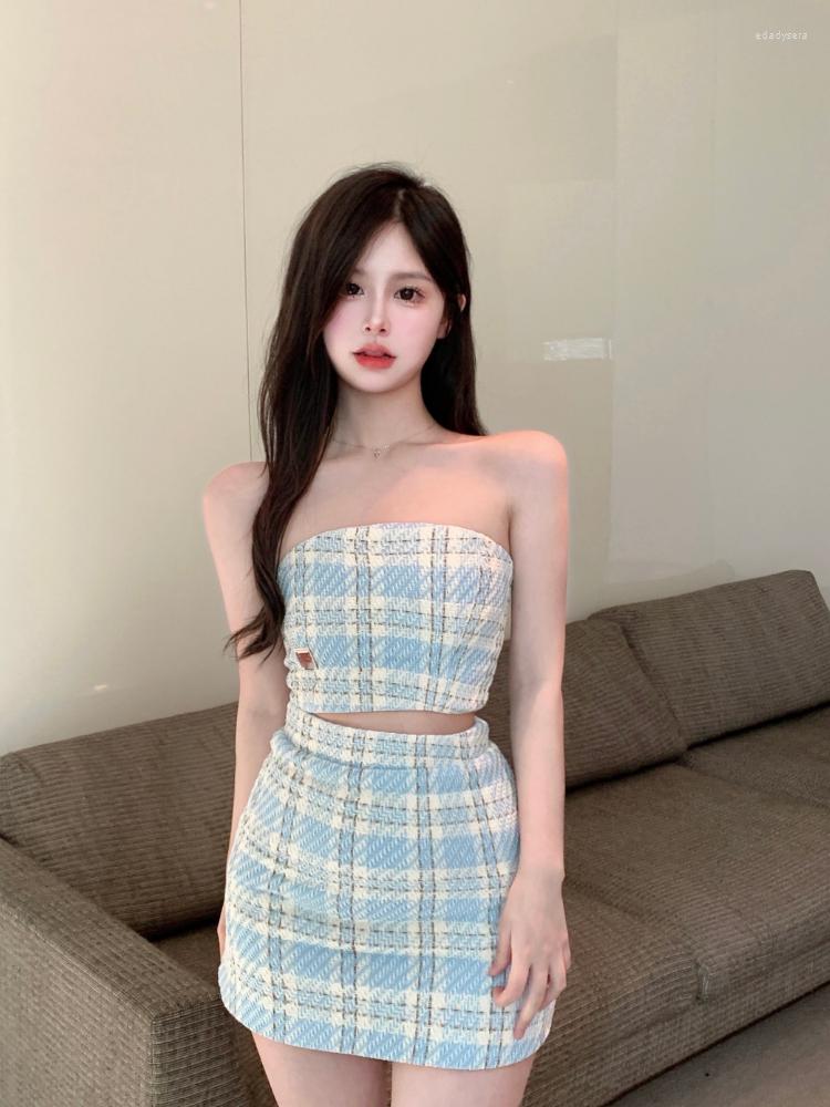 

Work Dresses Korean Style Skirt Set Ladies Pure Desire Girl Sexy Tube Top Vest Female Summer Suit 2023 Bag Hip Skirts Two-piece