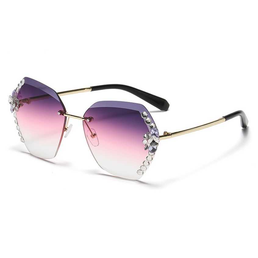 

Sunglasses 2023 new Rhinestone rimless cut edge for women in advanced sense large face slim anti ultraviolet diamond rimmed sunglasses