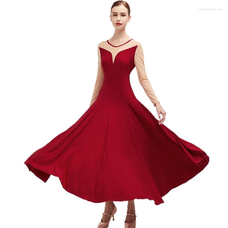 

Stage Wear FLHY0239 Long Sleeve Patchwork Female Ballroom Dance Dress Women Modern Waltz Dances Tango Training Costume, Black