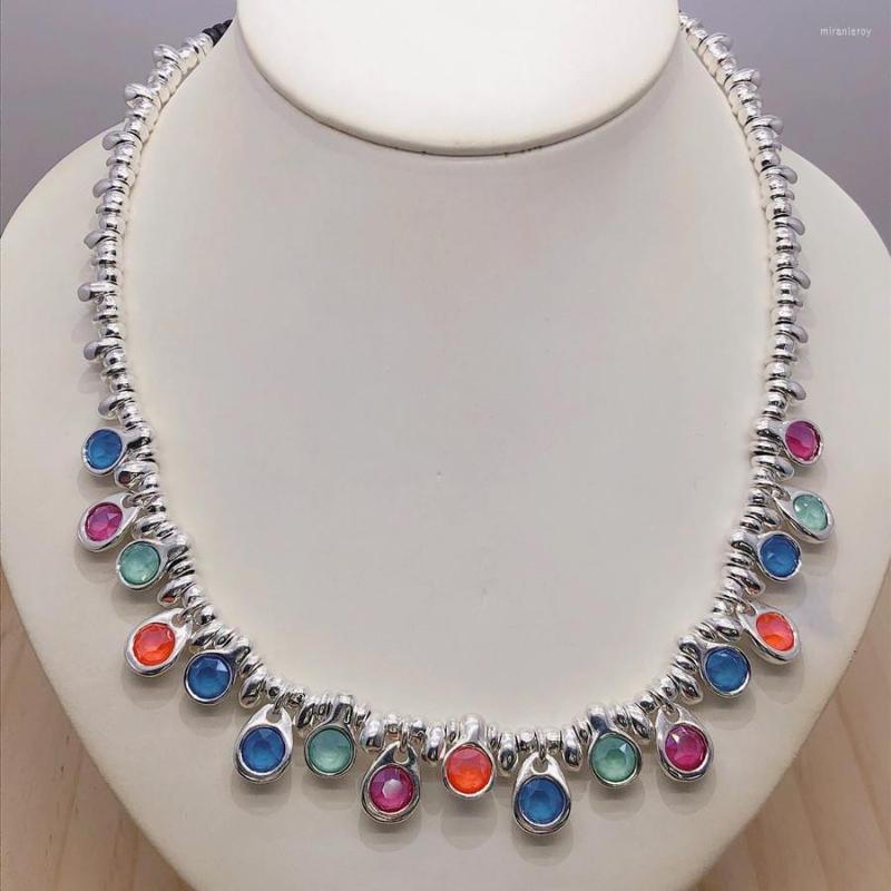 

Pendant Necklaces Fashion High Quality Alloy Blue Pink Colored Crystal Necklace Ladies Jewelry Wedding Birthday Party Gifts For Women