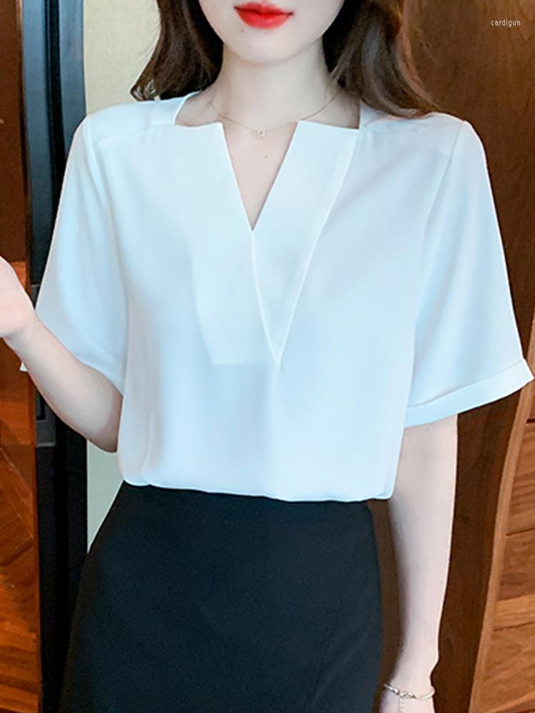 

Women' Blouses Blusas Mujer De Moda 2023 Verano Short Sleeve Blouse Women V-Neck White Chiffon Shirt Tops Shirts F839