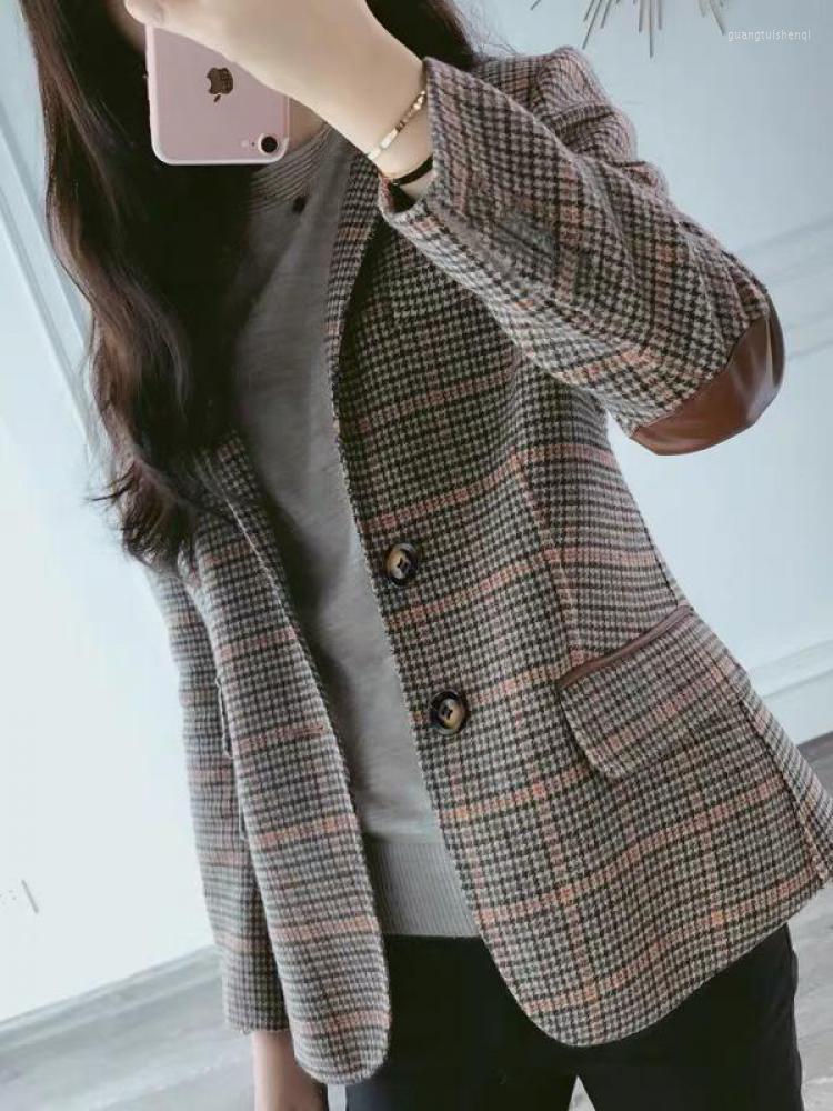 

Women's Suits Autumn Winter Vintage Blazer Ceket Women British Style Suit Coat Woolen Korean Thick Casual Elegant, Auburn