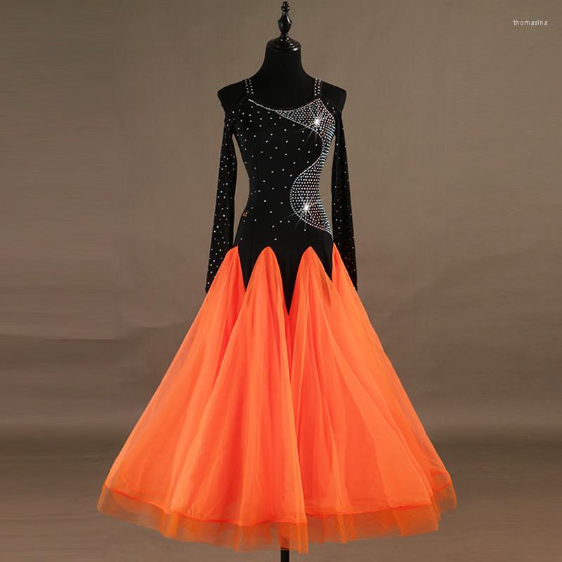 

Stage Wear Ballroom Dress High Quality Standard Dance Competition Dresses Women Waltz Tango Performing Dancing Clothes, Orange