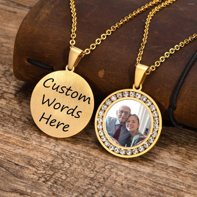 

Pendant Necklaces Free Personalize Pos Frame For Men Stainless Steel Coin With Bling CZ Stone Custom Love Promise Gift
