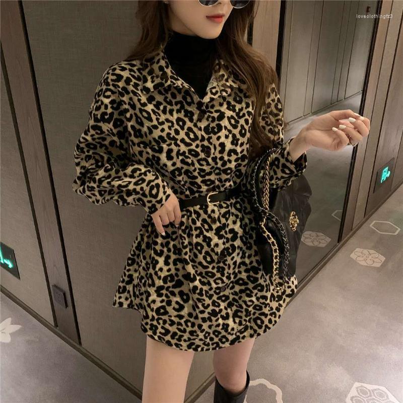 

Women' Blouses Woman Chiffon Long Sleeve Leopard Print Blouse Female Turn Down Collar Office Shirt Casual Loose Tops Oversized G309, Huase