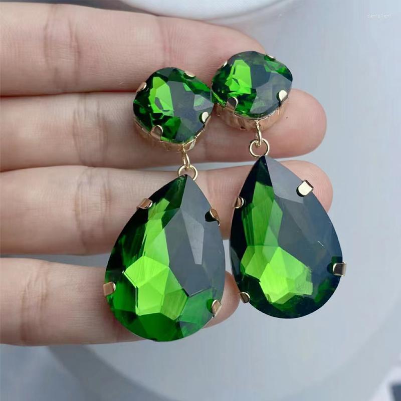 

Dangle Earrings Luxury Water Drop Emerald Women's Long Fashion Style High Quality Shiny Wholesale
