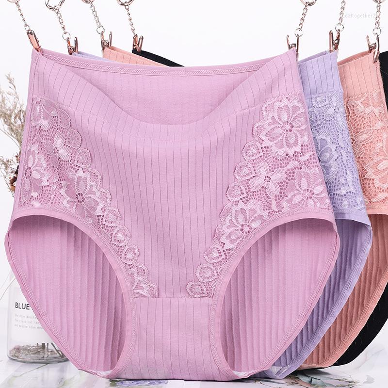 

Women's Panties Threaded Cotton Plus Size Ladies Lace High Waist Mom Oversized Briefs