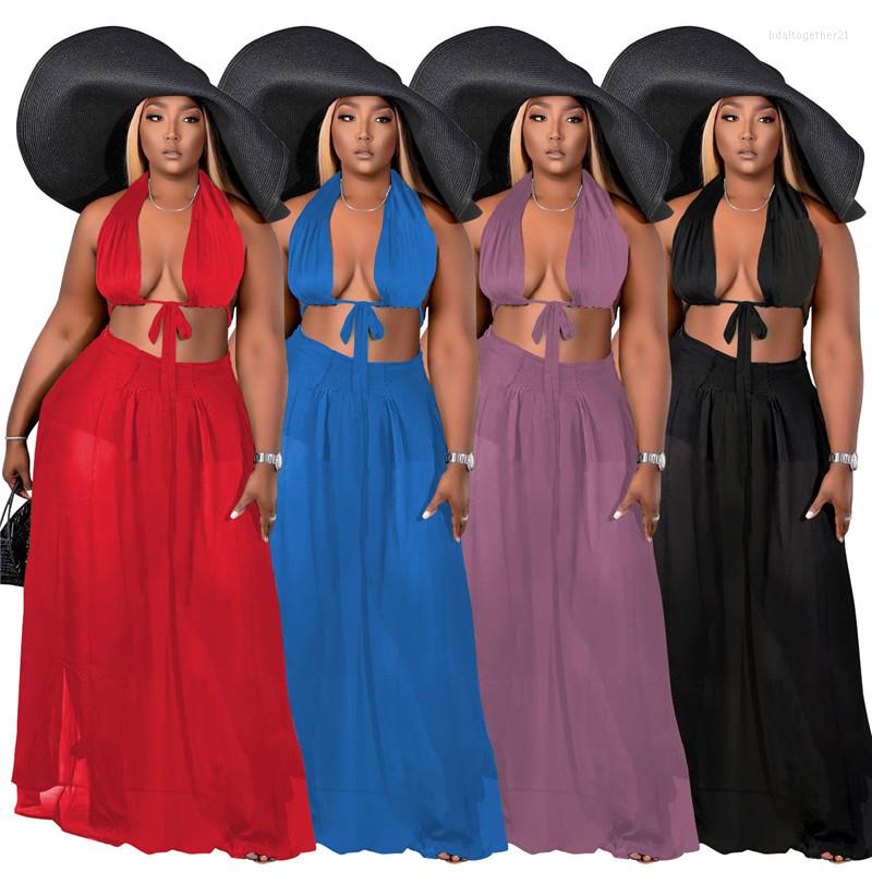 

Work Dresses Two Piece Set Women Skirts Sets Summer Holiday Sexy Mesh Bra And Maxi Skirt Matching Suit Fashion Outfits Wholesale Drop, Black