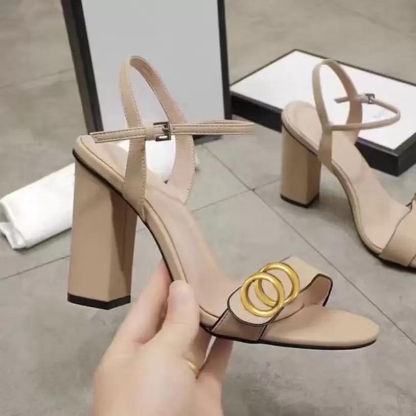 

classics High Heels designer Sandal Party Fashion 100% leather Dance Shoe Sexy 10.5cm suede women metal buckle thick heel womens wedding dress shoes large 35-42 with box