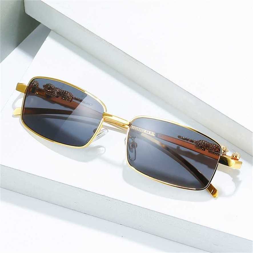 

New sunglasses Trendy card full frame sunglasses metal leopard head box Sunglasses female optical glasses