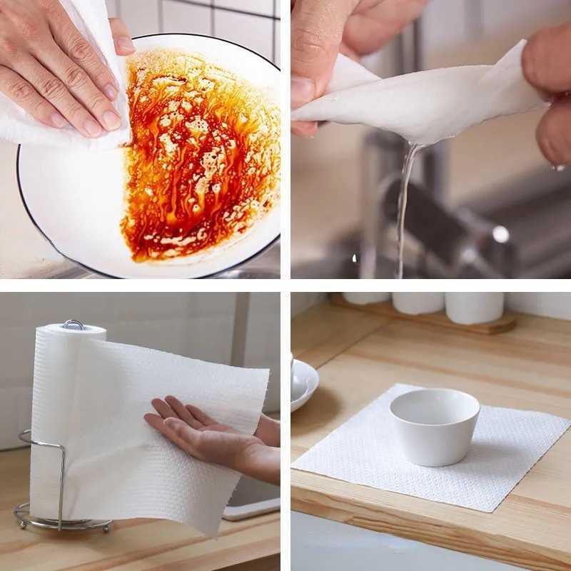 

Roll of Reusable Lazy Rags Bamboo Towels Wet and Dry for Kitchen Dishcloths Supplies Absorbent Organic Dish Washing Cloth