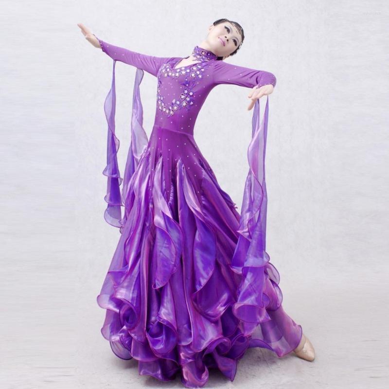

Stage Wear Big Pendulum Standard Ballroom Dance Dress Pink/green Tango/ Waltz Competition Long Sleeve Modern, Picture shown