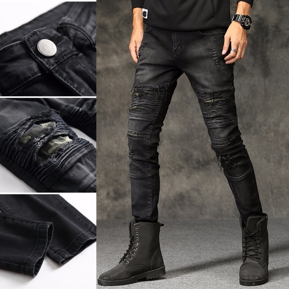 

Men's Jeans High-quality Mens Ripped Jeans Cotton Black Slim Skinny Motorcycle Jeans Men Vintage Distressed Denim Jeans Hiphop Pants 230313, 209