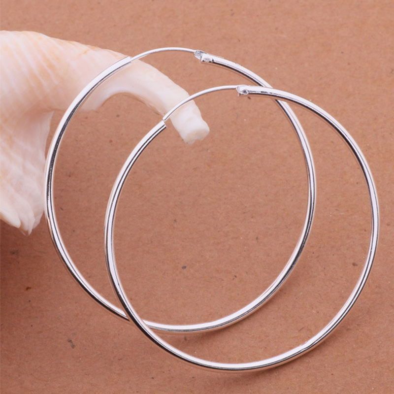 

925Silver Plated Loop Earrings dangles Fashion Jewelry Men Wemon for Party gift 10Pairs/lot diameter 5cm