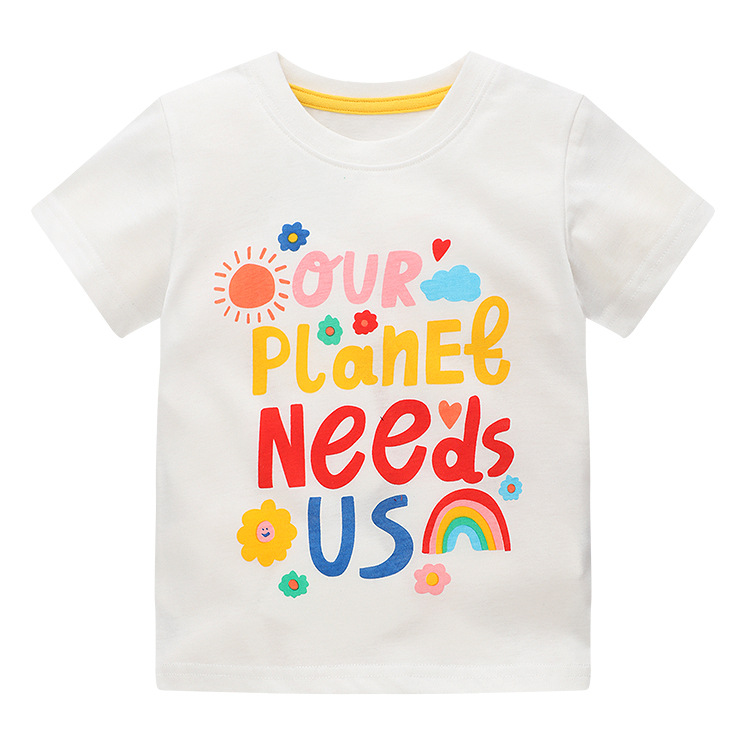 

2023 Children T Shirts Summer Girls 2-8T Tops Wholesale Cotton Kids Tees School Toddler Outerwear 90cm- 150cm