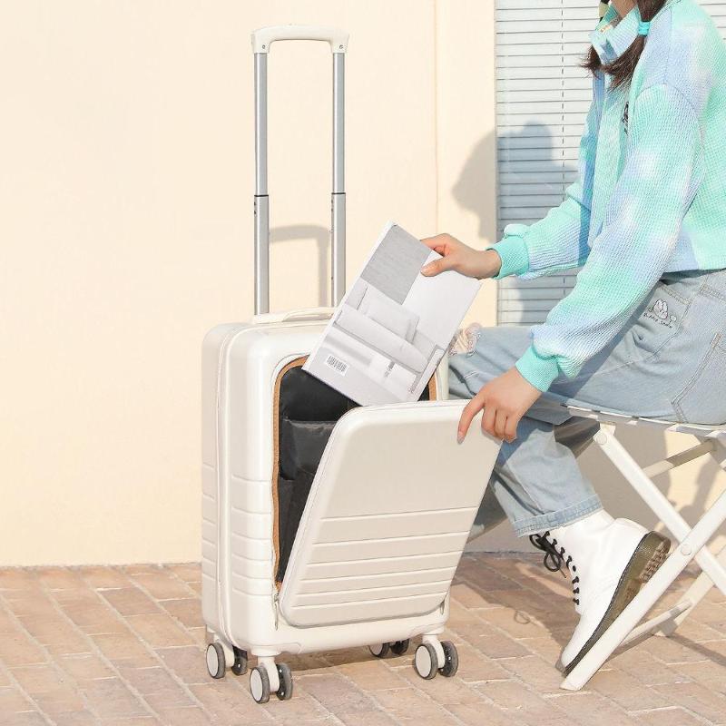 

Suitcases Travel Suitcase With Wheels Female Student Trolley Case Front Opening Computer Bag Password Box Boarding Luggage