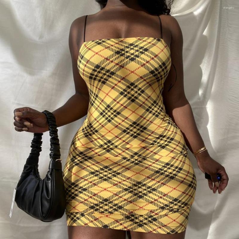 

Casual Dresses 2023 Summer Product -Selling Sexy Slim Fit Printing Slip Dress Women Club Party Lady Mini Short, Yellow