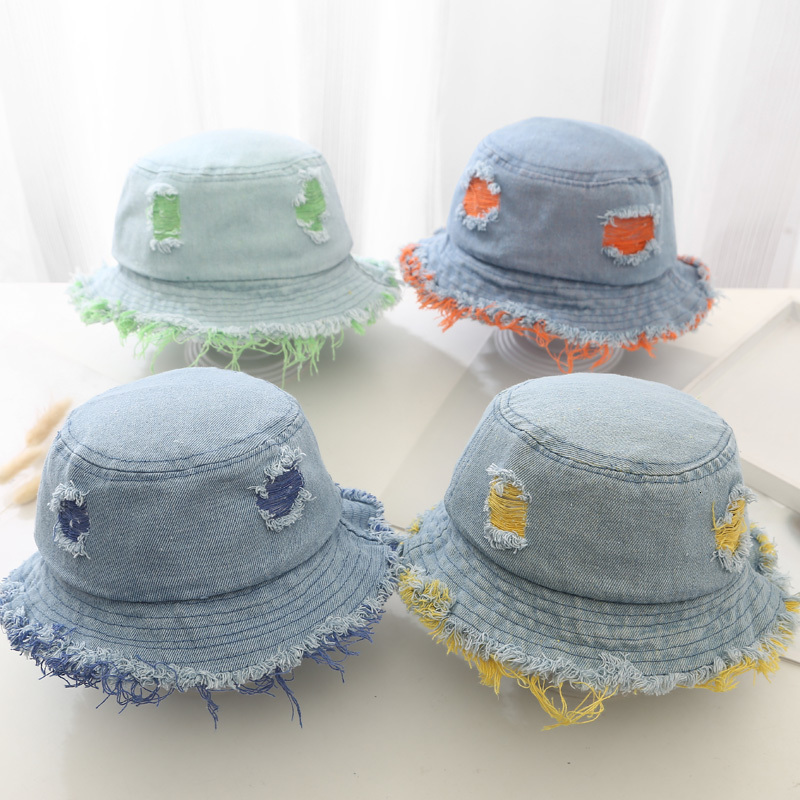

Caps Hats Casual Spring Summer Hat Cowboy Pot Hat Hole Fisherman Hat Boy Girl Wild Hat Denim Cotton Panama Cap 2-5 Years 230313, Style2