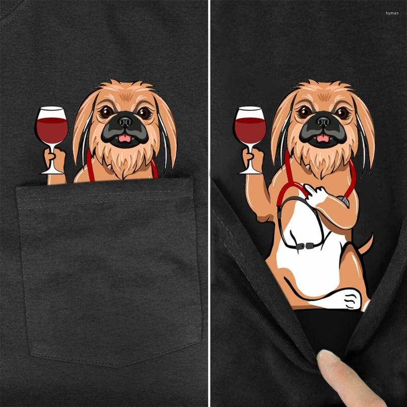 

Men' T Shirts Shirt Fashion Brand Summer Pocket Pekingese Printed T-shirt Men' For Women Hip Hop Tops Funny Cotton Tees, Black