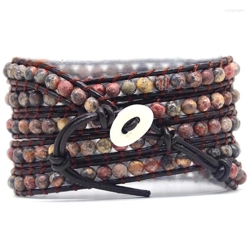 

Charm Bracelets Arrival 4Unik Unique Natural Stones Leather Wrap Wholesale Handmade Bohemia Jewelry