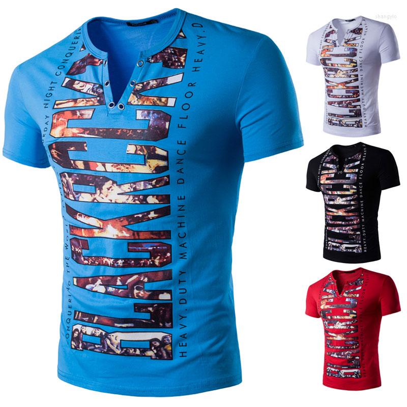 

Men's T Shirts 2023 Letters Prints Men Shirt Cotton T-shirt 4 Color V Collar Tshirt Homme Short Sleeve Slim Fit Camisetas Hombre, Black