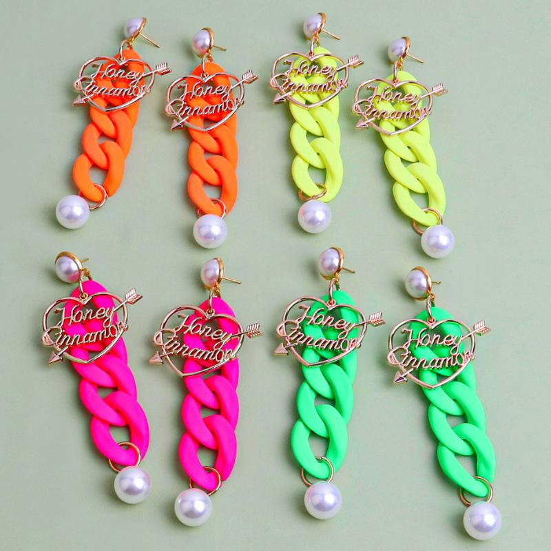 

Dangle Earrings & Chandelier FishSheep 2023 Trendy Love Acrylic Chain Link For Women Neon Color Simulated Pearl Beads Long Drop Earring Jewe