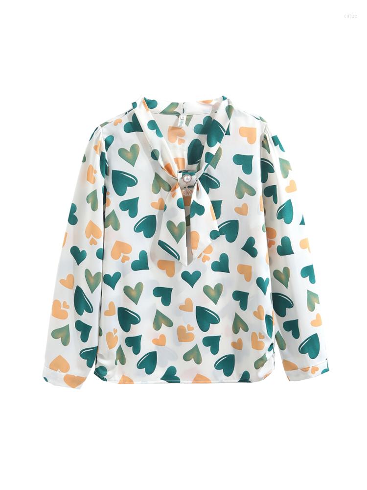 

Women's Blouses Love Print Bow Tie Loose Sleeve Women's Shirt Spring And Autumn Vintage Office Girl Simple Design Thin Blouse Female, Picture color