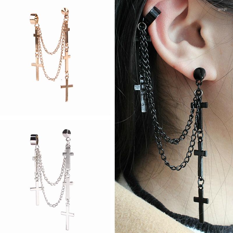 

Backs Earrings 1 Pcs Fashion Cross Tassel Chains Ear Cuff For Women Girls Gothic Punk Style Pendant Clip Earring Trendy Jewelry
