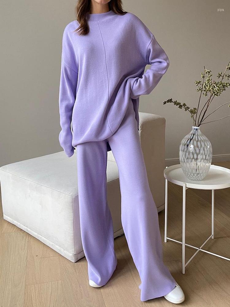 

Women' Two Piece Pants Turtleneck Knitted Top And Long Outfits Casual Women Autumn Winter Straight Suit Femme Solid Warm Soft Set, 01 apricot