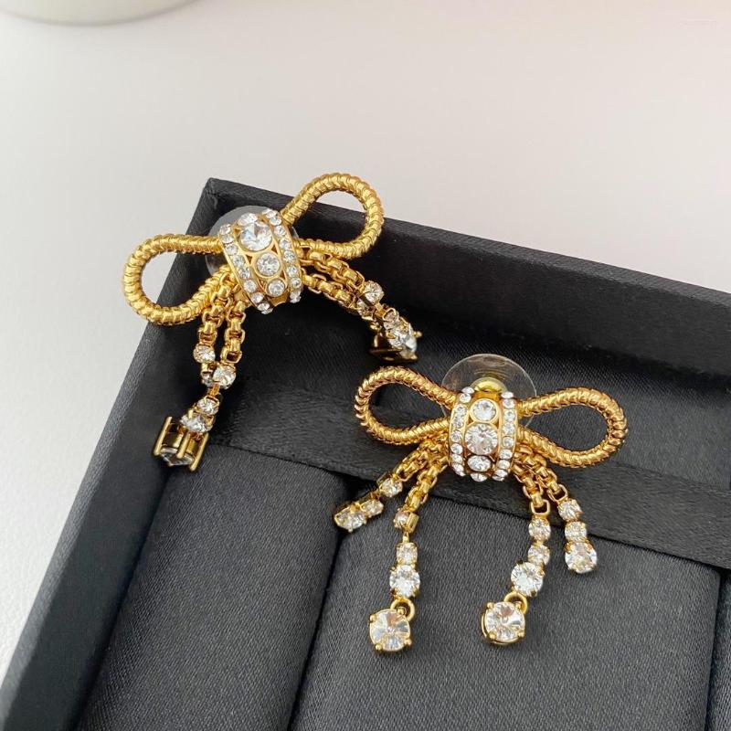 

Dangle Earrings European And American Trend Fashion Personality Golden Bow Crystal