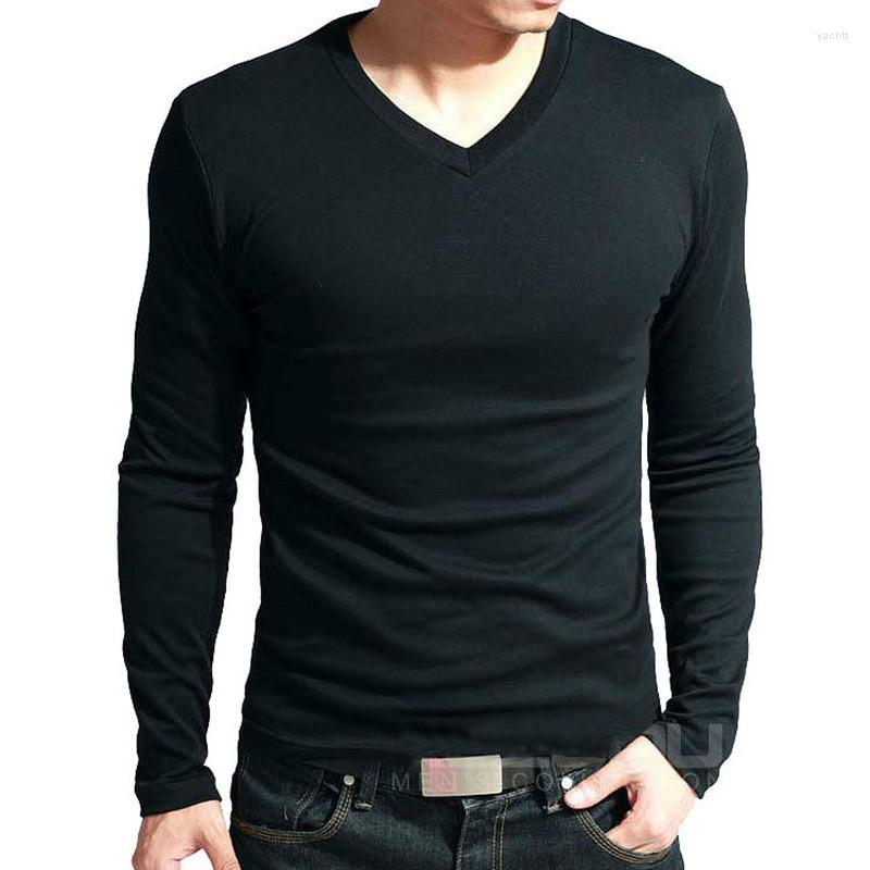 

Men' T Shirts PADEGAO Elastic Mens T-Shirt V-Neck Long Sleeve Men Shirt Male Lycra And Cotton T-Shirts Man Clothing Brand Tees PDG1211, O white