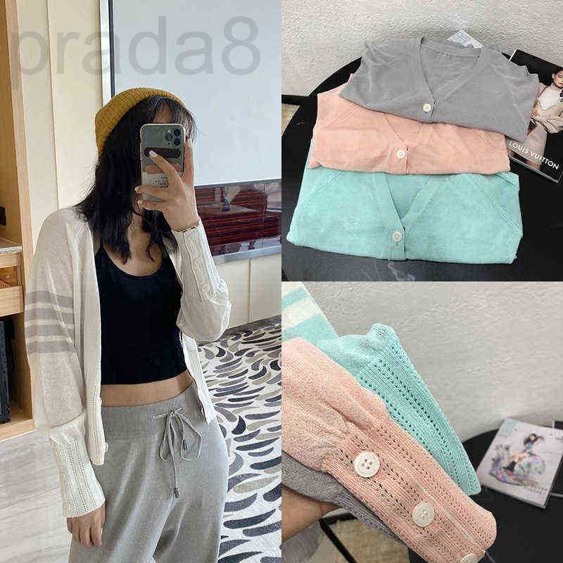 

Women' Sweaters Designer Simple Preppy Style Sweater Four Bar Anti Hollowing Knitted Cardigan Short Top 22 Early Spring New Pink Green Versatile Air 4C5D, White