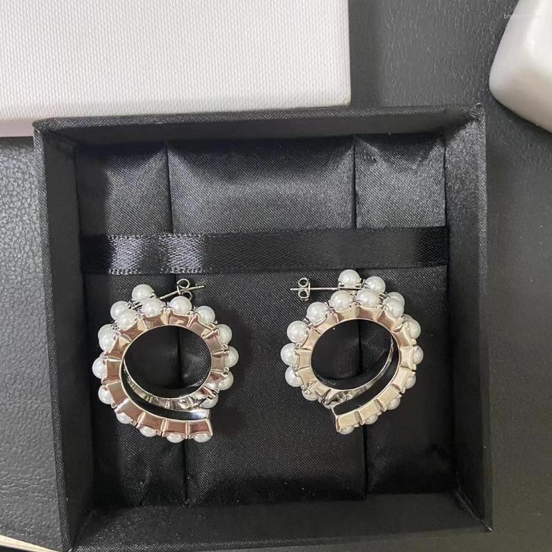 

Hoop Earrings Vintage Pearl Inlaid Fashion
