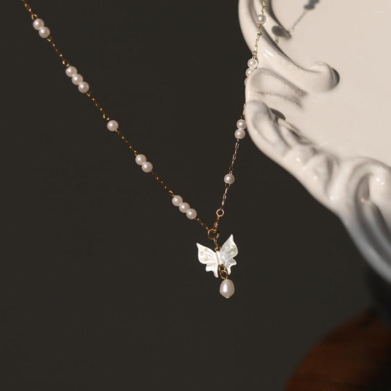 

Pendant Necklaces Stainless Steel Plated 18k Gold Luxury Elegant Butterfly Necklace Clavicle Chain Choker Shell Pearl Tassel Jewelry Gifts