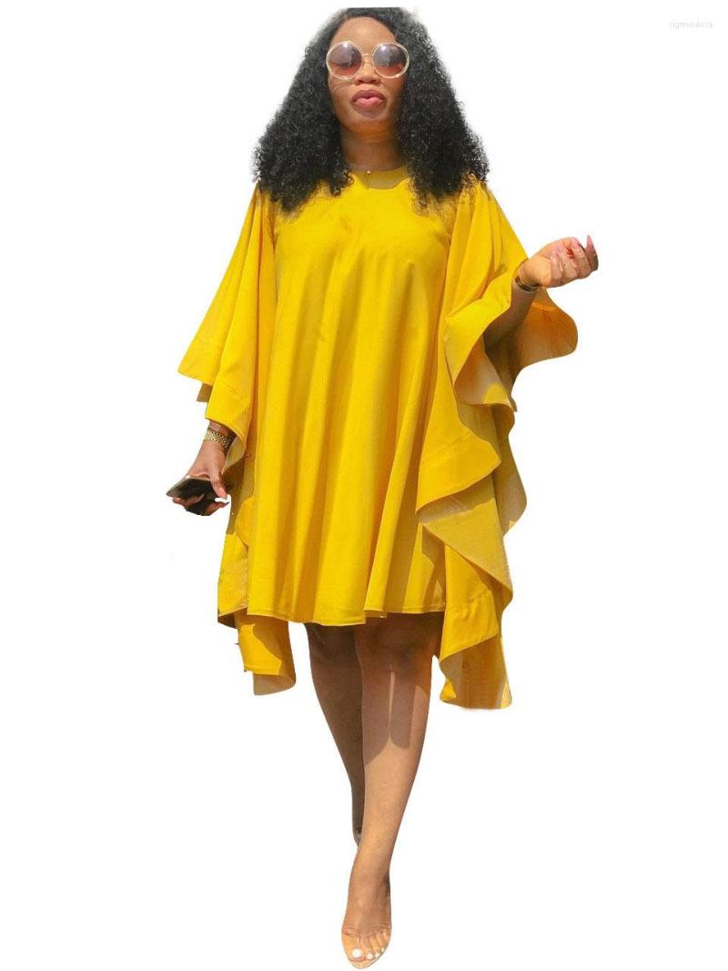 

Party Dresses Szkzk Sexy Loose Pleated Ruffle Night Club Outfits For Women O Neck High Waist Yellow Clubwear Drape Short Dress