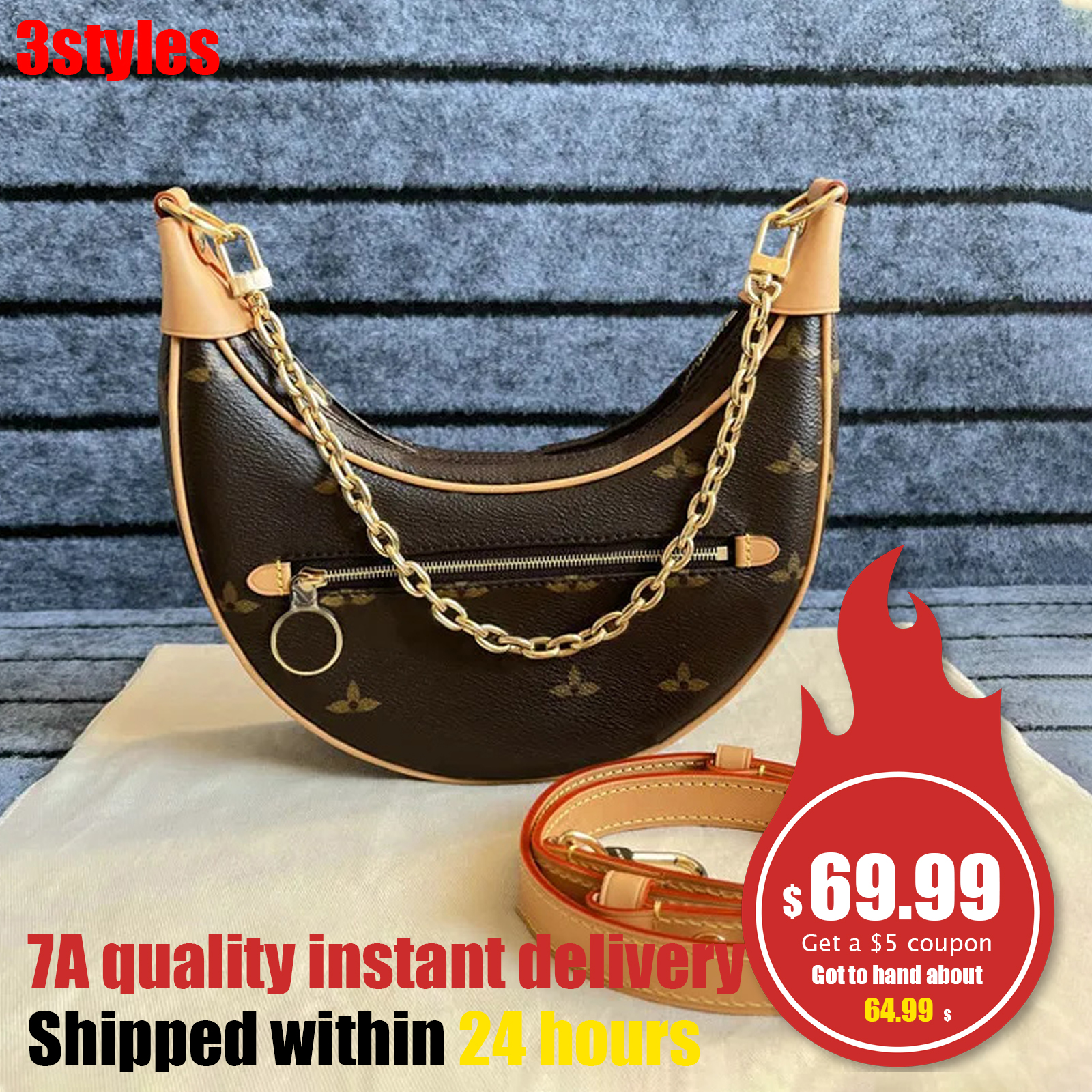 

M81098 Women's classic shoulder Bags Luxury Designer LOOP half moon leather bag old flower clutch MENS handbags totes zipper strap Metal fittings chain crossbody, Mon0gram