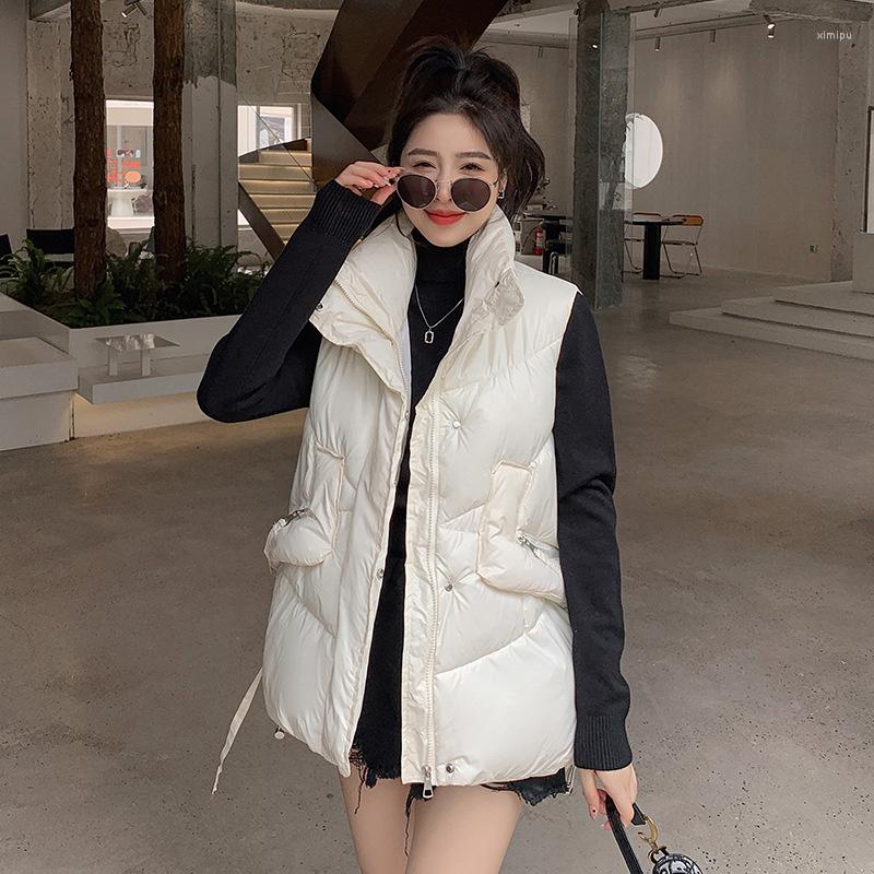 

Women's Vests Women Vest Stand Collar 2023 Bright Color Loose Cotton Padded Jacket Sleeveless Female Winter Waistcoat Coat, Black