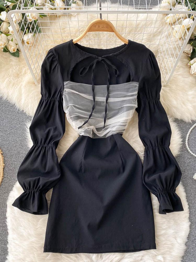 

Casual Dresses ZCWXM Women Mini Dress Retro Gothic Mesh Patchwork Black Short Harajuku Puff Sleeve Female Party Spring Vestidos
