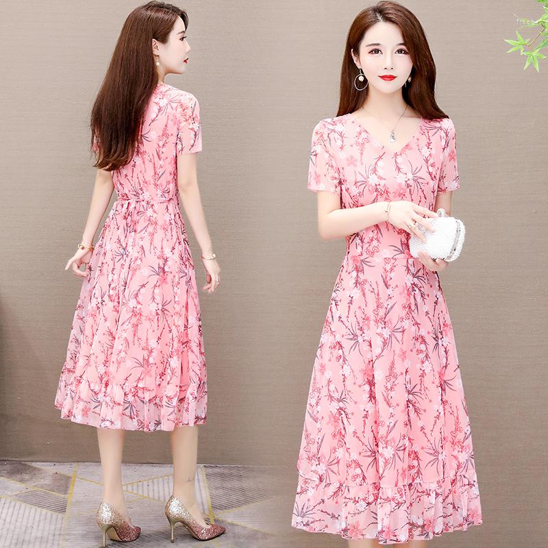 

Casual Dresses Fashion Print Dress Women A Line Summer Short Sleeve Bohemian Midi, Color 6