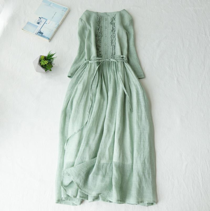

Casual Dresses Summer Vintage Long White/Pink Dress Women Korean Robe Femme Loose Comfortable Breathable Flowy Maxi, Green