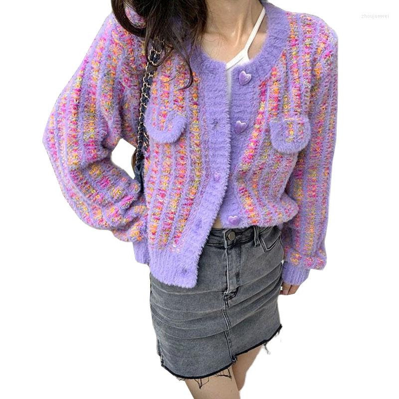 

Women' Knits Long Sleeve Women Knitted Cardigan Autumn Winter Mink Fleece Hairy Sweater Female Loose Single-breasted Knit Tops Lad, Purple